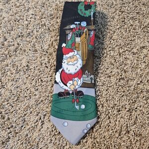 SpecialTies Hallmark Santa Golfing Golf Christmas Holiday Neck Tie‎ 59"
